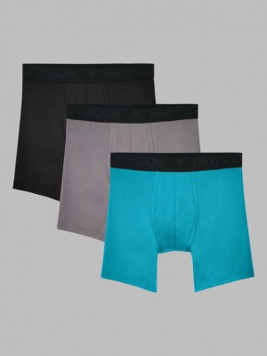 Black/Grey/Blue Fruit Of The Loom Breathable Micro-Mesh 3 Pack Men's Boxer Briefs | BGJ061389