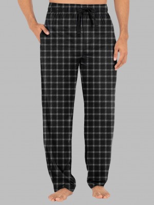 Black/Grey Fruit Of The Loom Fleece Sleep Lounge Pant Men's Sleep Pants | PSI103647