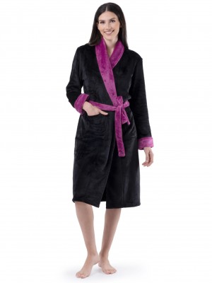 Black/Royal Berry Fruit Of The Loom Fleece Robe Women's Sleepwear | XWO305179