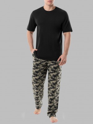 Black Camo Set Fruit Of The Loom Short Sleeve Jersey Knit Fleece, 2 Piece Set Men's Pajamas | ZMR719065