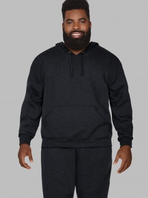 Black Fruit Of The Loom Big Eversoft® Fleece Pullover Men's Hoodie | CFS804729