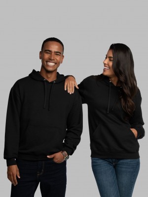 Black Fruit Of The Loom EverSoft® Fleece Pullover Men's Hoodie | KEO594107