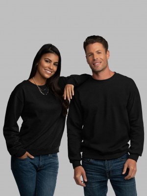 Black Fruit Of The Loom EverSoft® Fleece Crew Men's Sweatshirt | OSX943658