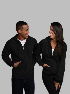 Black Fruit Of The Loom EverSoft® Fleece Full Zip Women's Hoodie | OKB846927