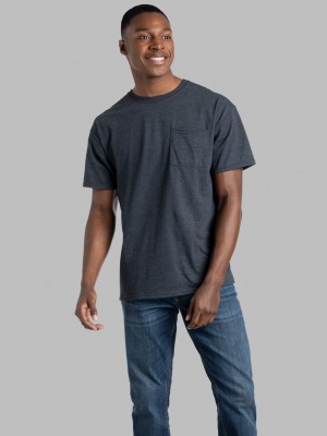 Black Fruit Of The Loom Eversoft® Short Sleeve Pocket, Extended Sizes 2 Pack Men's Pocket Tees | FOM965083