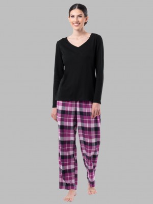 Black/ Fruit Of The Loom Flannel Bottom, 2 Piece Set Women's Sleepwear | PZU105987