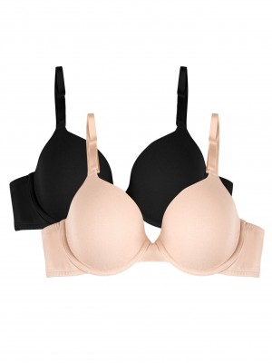 Black Fruit Of The Loom T-Shirt Bra, 2 Pack Women's Underwire Bra | CSU478536