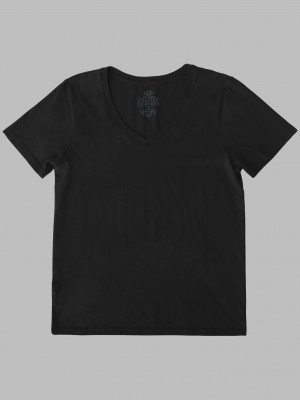 Black Ink Fruit Of The Loom Crafted Comfort Artisan Tee™ V-Neck Women's T Shirts | EAQ028579