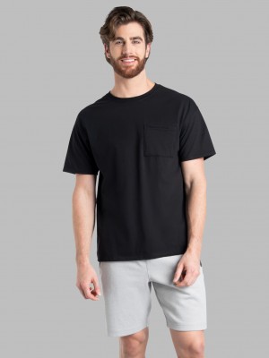 Black Ink Fruit Of The Loom Eversoft® Short Sleeve Pocket, 2 Pack Men's Pocket Tees | RBC502483