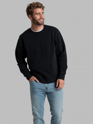 Black Ink Fruit Of The Loom Garment Dyed Crew Men's Sweatshirt | JZF195637