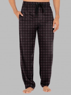 Black Red/White Stripe Fruit Of The Loom Fleece Sleep Lounge Pant Men's Sleep Pants | KBD158074