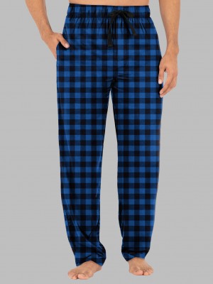 Blue/Black Buffalo Print Fruit Of The Loom Fleece Sleep Lounge Pant Men's Sleep Pants | YQU693104