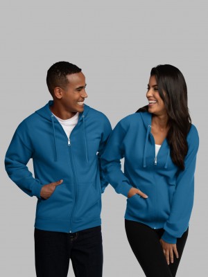 Blue Fruit Of The Loom EverSoft® Fleece Full Zip Men's Hoodie | YSP916735