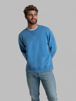 Blue Fruit Of The Loom Garment Dyed Crew Men's Sweatshirt | HYS475639