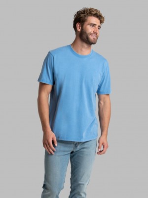 Blue Fruit Of The Loom Garment Dyed Crew Men's T Shirts | MKY184035