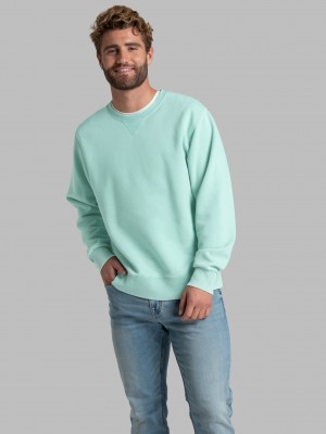 Cascade Green Fruit Of The Loom Garment Dyed Crew Men's Sweatshirt | REH890516