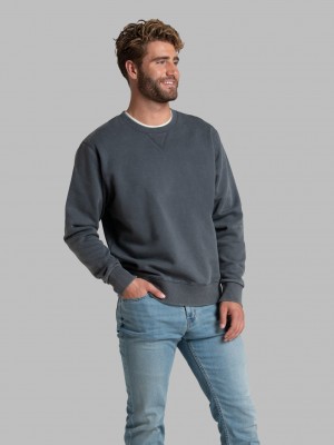 Charcoal Fruit Of The Loom Garment Dyed Crew Men's Sweatshirt | YRH146907