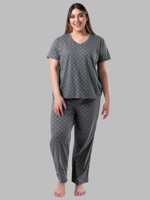 Charcoal Pin Dot Fruit Of The Loom Plus Fit for Me® Soft Breathable V-Neck, 2 Piece Set Women's Pajamas | NXI407391