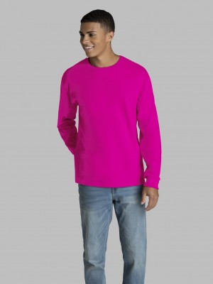 Cyber Pink Fruit Of The Loom 2 Pack Long Sleeve Men's T Shirts | MYI214675