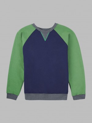 Green/Navy Fruit Of The Loom Fleece Raglan Crew Boys' Sweatshirt | FTI568023