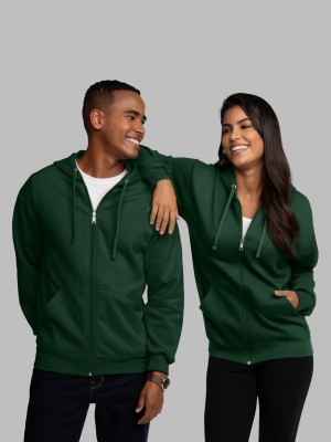 Green Fruit Of The Loom EverSoft® Fleece Full Zip Men's Hoodie | QEF065374