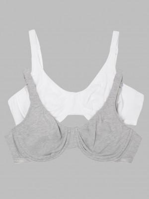 Grey/White Fruit Of The Loom Cotton Stretch Extreme Comfort Bra, 2-Pack Women's Underwire Bra | FQP251706