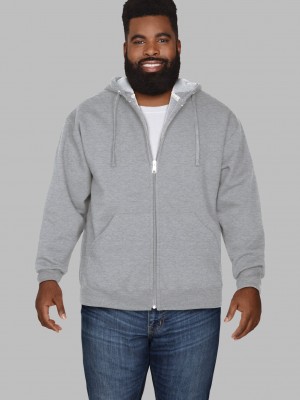 Grey Fruit Of The Loom Big Eversoft® Fleece Full Zip Men's Hoodie | EJI234057