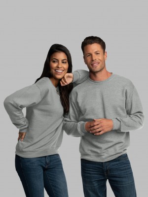 Grey Fruit Of The Loom EverSoft® Fleece Crew, Extended Sizes Men's Sweatshirt | AHL492830