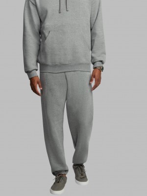 Grey Fruit Of The Loom EverSoft® Fleece Elastic Bottom Men's Sweatpants | QST380754