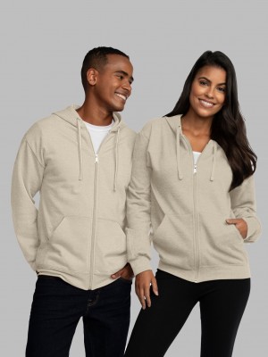 Khaki Fruit Of The Loom EverSoft® Fleece Full Zip, Extended Sizes Men's Hoodie | GWT512784