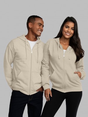 Khaki Fruit Of The Loom EverSoft® Fleece Full Zip, Extended Sizes Women's Hoodie | YKE058263