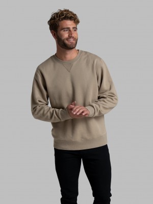 Khaki Fruit Of The Loom Garment Dyed Crew Men's Sweatshirt | XUR402685