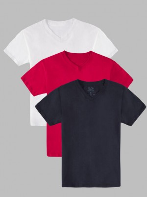 Macintosh Asst Fruit Of The Loom Supersoft Short Sleeve V-Neck, 3 Pack Men's T Shirts | POK182097