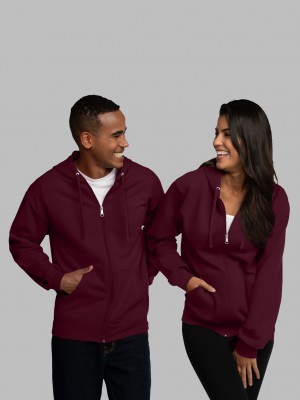 Maroon Fruit Of The Loom EverSoft® Fleece Full Zip Men's Hoodie | QYW694312