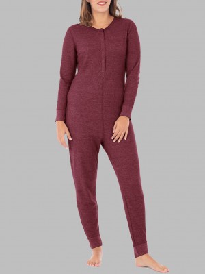 Merlot Injection Fruit Of The Loom Waffle Women's Union Suit | KIF564173