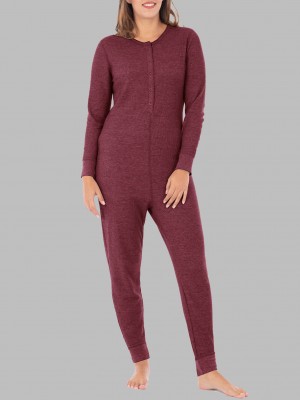 Merlot Injection Fruit Of The Loom Waffle Women's Union Suit | DCV517368