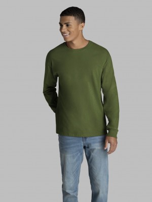 Military Green Fruit Of The Loom 2 Pack Long Sleeve Men's T Shirts | NCZ654719