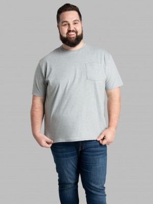 Mineral Grey Fruit Of The Loom Big Eversoft® Short Sleeve Pocket Men's Pocket Tees | FPM740519