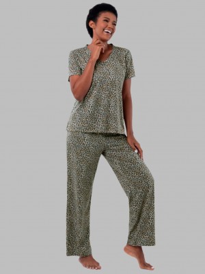 Natural Animal Fruit Of The Loom Soft Breathable V-Neck Pant, 2-Piece Set Women's Pajamas | PML712849