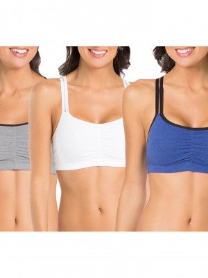 Navy/White/Grey Fruit Of The Loom Strappy Sports Bra, 3 Pack Women's Sports Bra | GJT495108