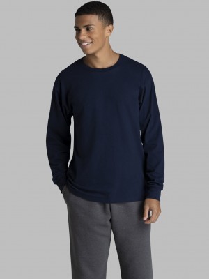 Navy Fruit Of The Loom 2 Pack Long Sleeve Men's T Shirts | THD507618