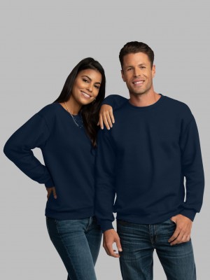 Navy Fruit Of The Loom EverSoft® Fleece Crew, Extended Sizes Men's Sweatshirt | DQZ589407