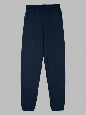 Navy Fruit Of The Loom EverSoft® Fleece Elastic Bottom Men's Sweatpants | SQZ143679