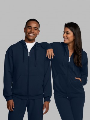 Navy Fruit Of The Loom EverSoft® Fleece Full Zip Men's Hoodie | GXZ925413