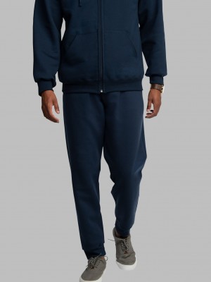 Navy Fruit Of The Loom Eversoft® Fleece Jogger Men's Sweatpants | YIW759328