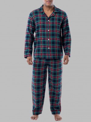 Navy Fruit Of The Loom Flannel, 2 Piece Set Men's Pajamas | SFX187342