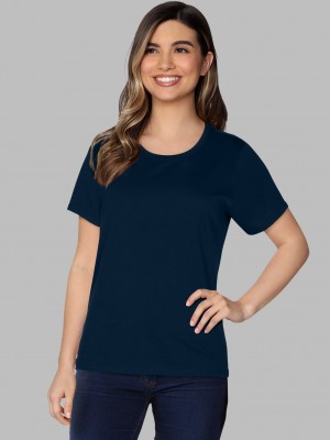 Navy Nights Fruit Of The Loom Crafted Comfort Artisan Tee™ Crew Women's T Shirts | KOV760342