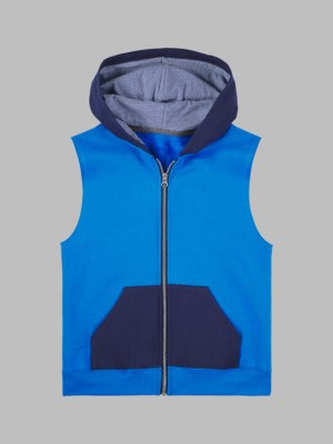 Pacific Blue/Navy Fruit Of The Loom Fleece Full Zip Sleeveless Vest Boys' Vest | LCT109263