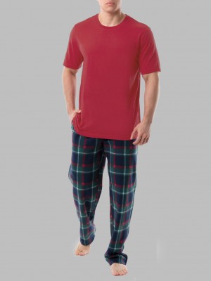 Red Green Set Fruit Of The Loom Short Sleeve Jersey Knit Fleece, 2 Piece Set Men's Pajamas | HXS901874