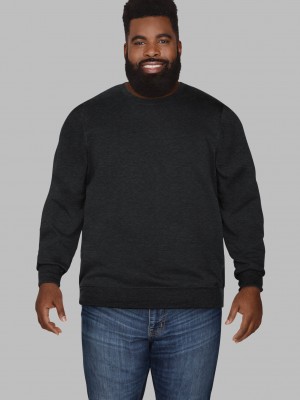 Rich Black Fruit Of The Loom Big Eversoft® Fleece Crew Men's Sweatshirt | CVU942761